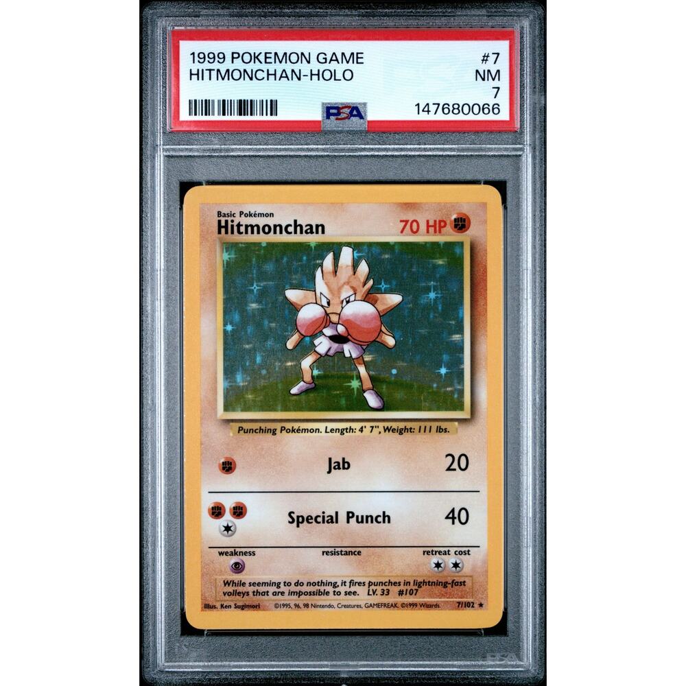 PSA 7 NM Hitmonchan 7/102 Pokémon 1999 Base Set Holo Foil Rare Card Graded